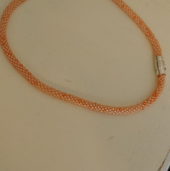 Handmade Beaded Choker- Peach Parfait 15 1/2 in. - Picture 3 of 5